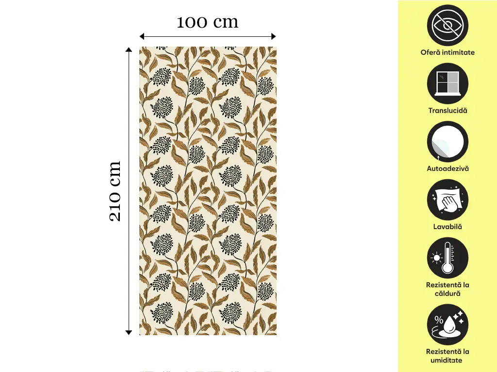 Folie geam cabină duș, Folina, sablare cu model fructe de soc, rolă de 100x210 cm