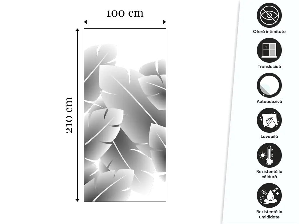 Folie geam cabină duș, Folina, sablare cu model frunze tropicale, rolă de 100x210 cm