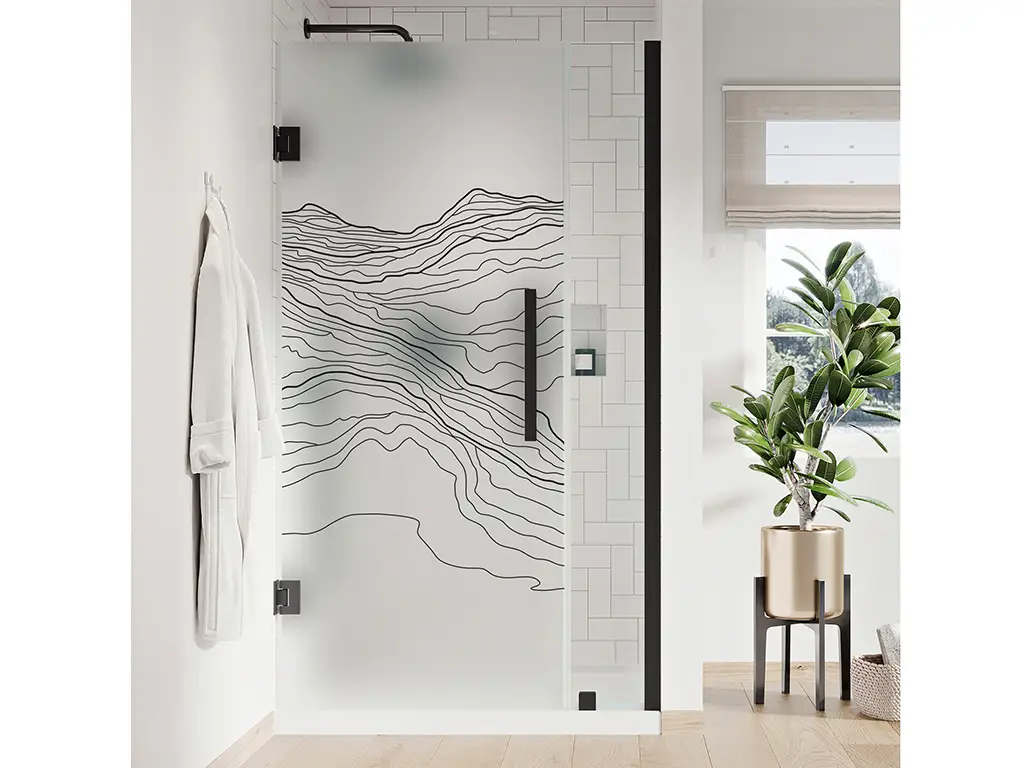 Folie geam cabină duș, Folina, sablare cu model topografie montană, rolă de 100x210 cm