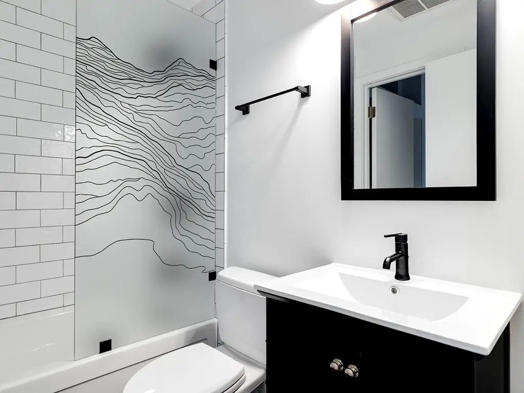 Folie geam cabină duș, Folina, sablare cu model topografie montană, rolă de 100x210 cm