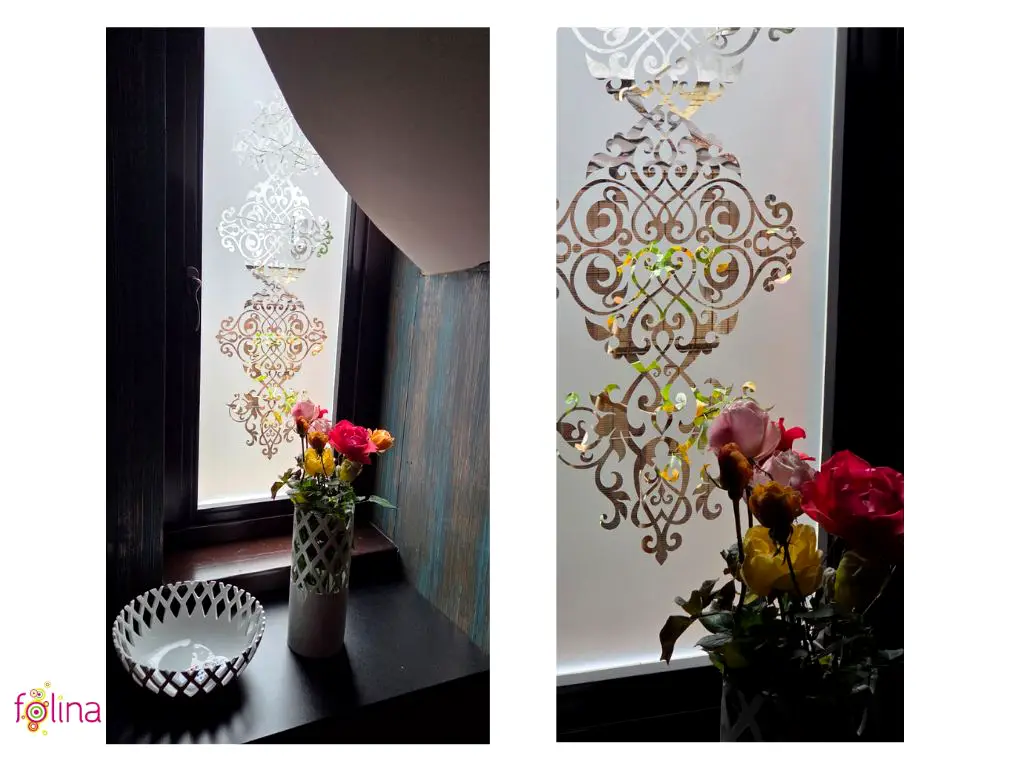 Folie geam autoadezivă Marissa, sablare cu model clasic decupat, 60x100 cm