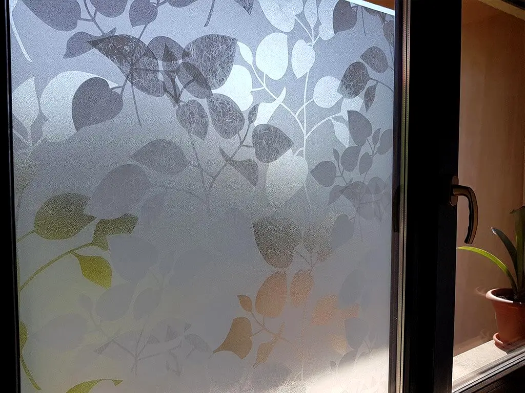 Folie geam electrostatică Amena, d-c-fix, sablare cu imprimeu frunze, 60x300 cm