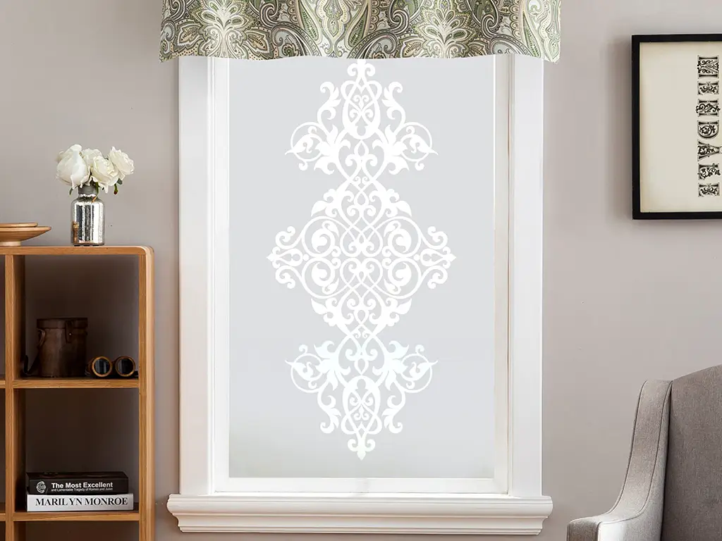 Folie geam autoadezivă Marissa, sablare cu model clasic decupat, 60x100 cm