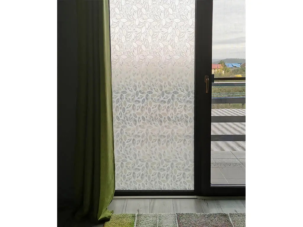 Folie geam autoadezivă, Folina Eos, sablare cu frunze stilizate, 90 cm latime