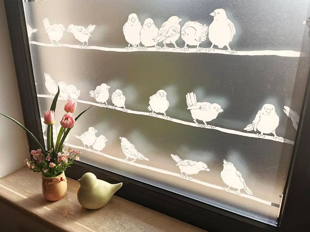 Folie geam electrostatică Filippa, d-c-fix, bordură decorativă cu model păsări, 45 cm lăţime