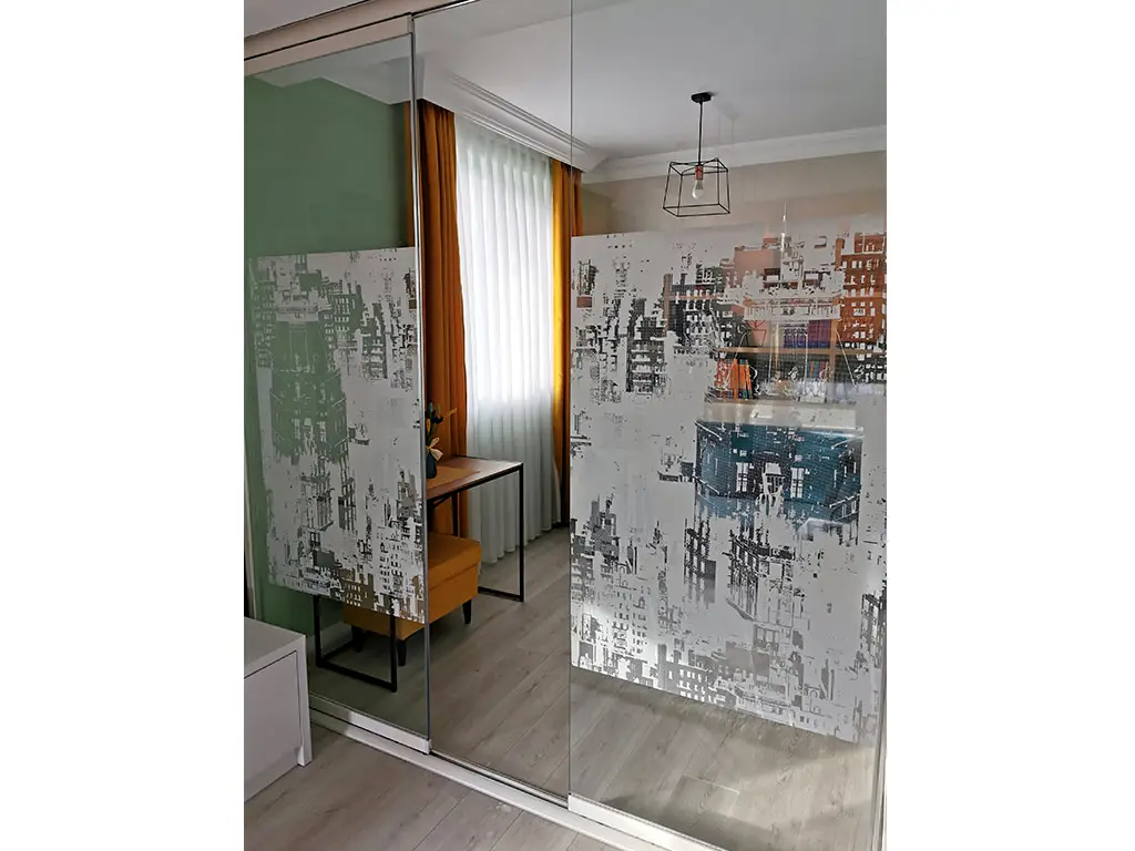 Folie sablare decorativă City, Folina, cu model transparent, lățime 122 cm