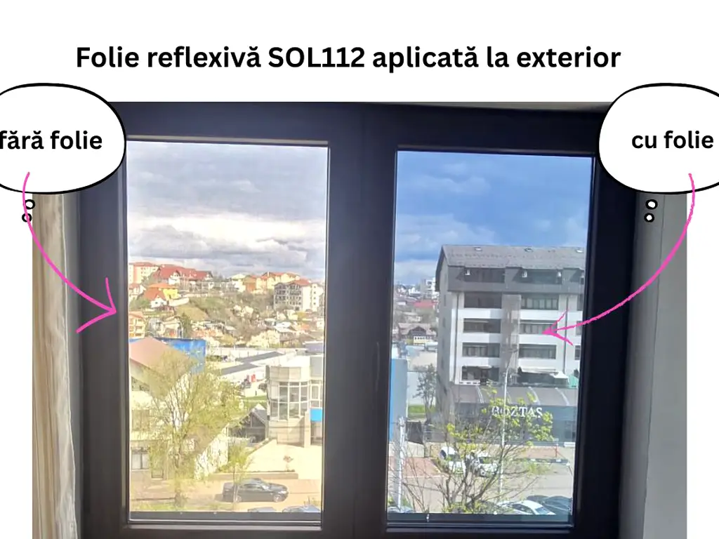 Folie protecție solară reflexivă 83%, SOL 112, efect de oglindă, cu aplicare la exterior, rolă de 75x300 cm
