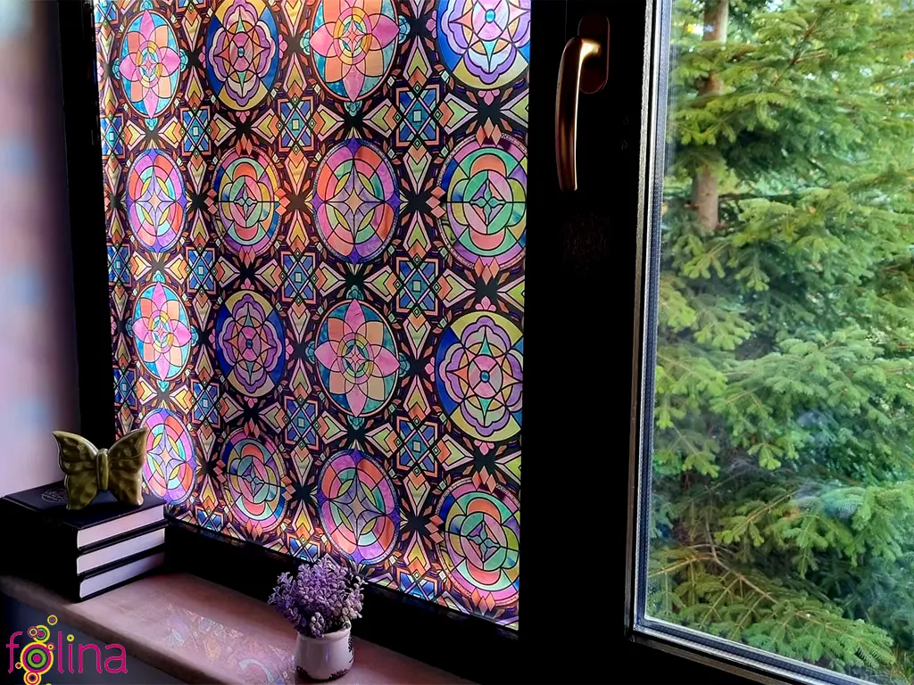 Folie geam electrostatică Lancaster, d-c-fix, sablare tip vitraliu multicolor, rolă de 67x150 cm