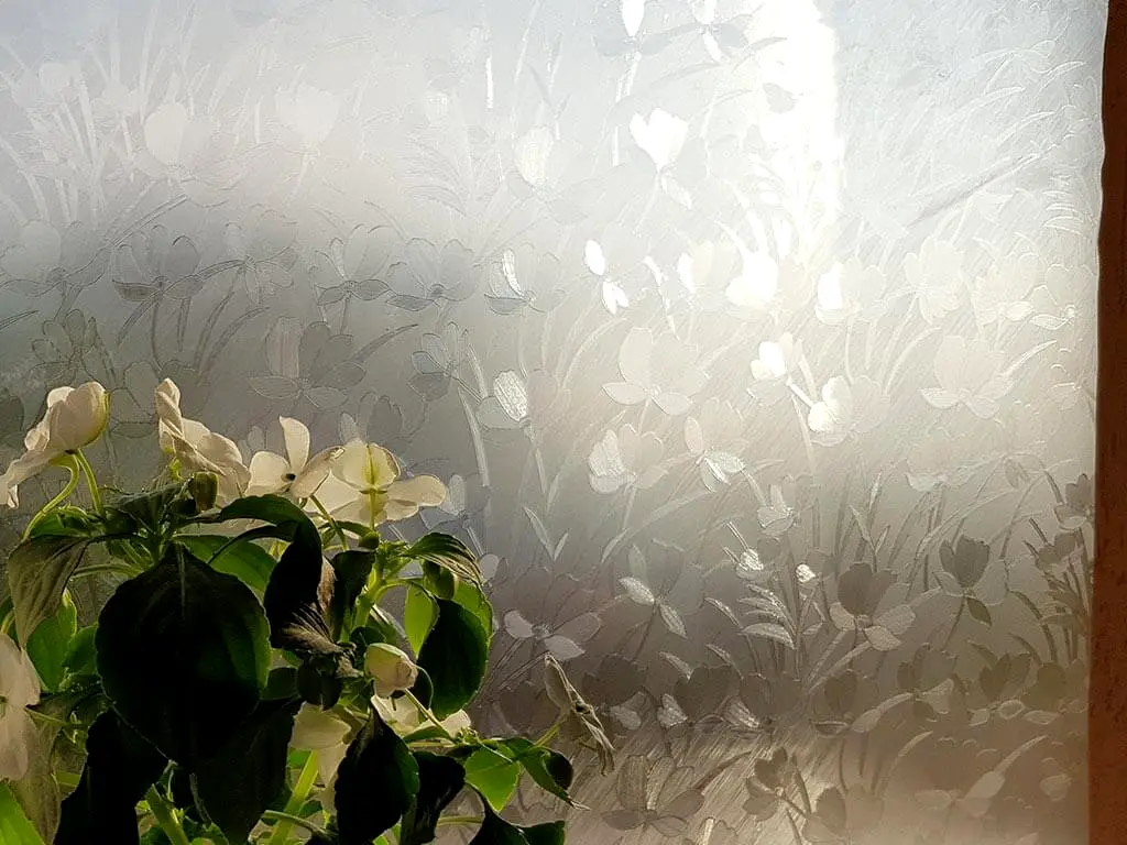 Folie geam autoadezivă Layla, Folina, sablare cu model floral translucid, rolă de 120x140 cm