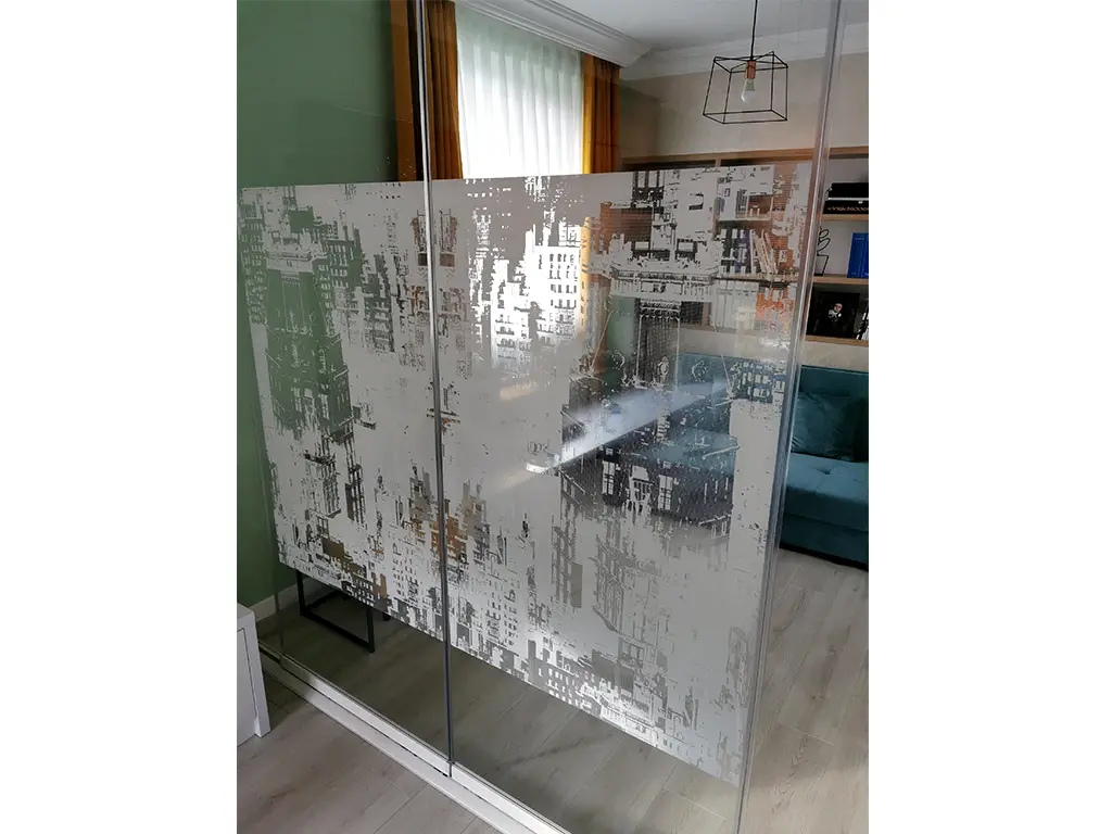 Folie sablare decorativă City, Folina, cu model transparent, lățime 122 cm