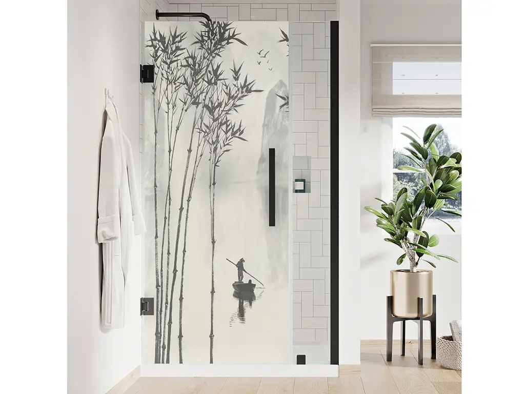 Folie geam cabină duș, Folina, sablare cu model peisaj tradițional asiatic, rolă de 100x210 cm