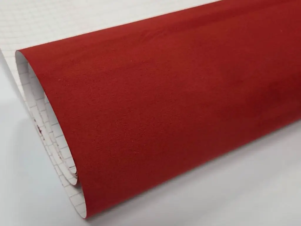 Material autoadeziv imitație piele întoarsă roșu teracotă (Suedette), lățime 152 cm, se vinde la metru liniar