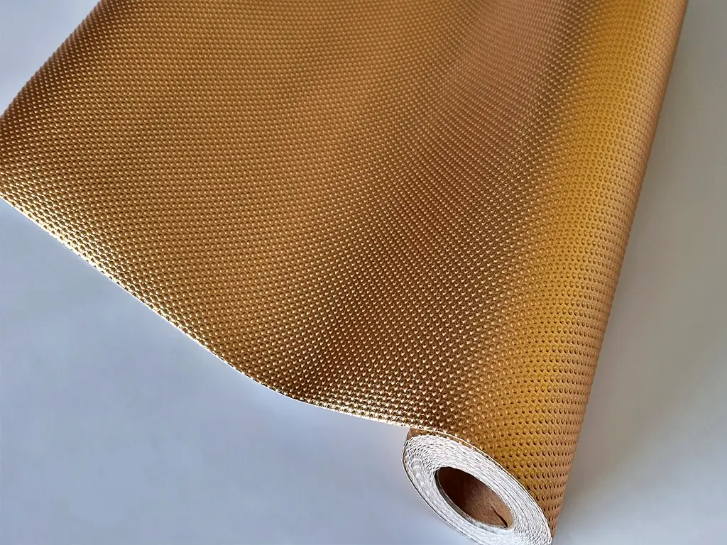 Folie protecţie sertar cu aspect metalic auriu, fără adeziv, material impermeabil, rolă de 45cm x 10 metri