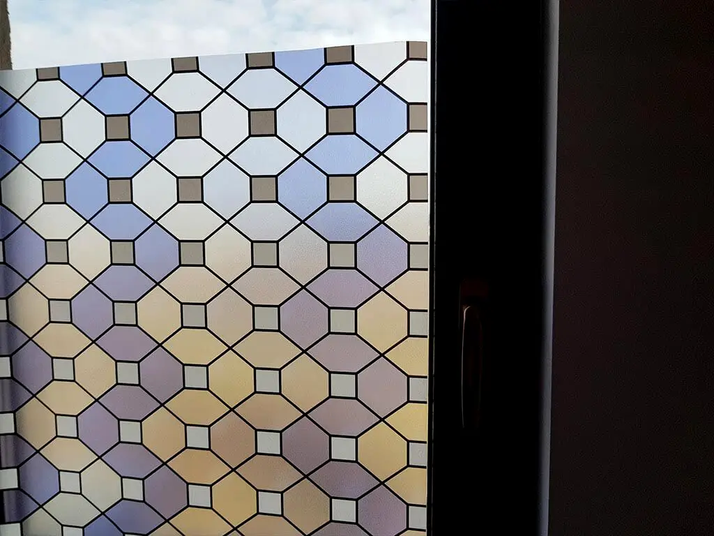 Folie geam autoadezivă mozaic Rhomb, Folina, sablare cu model geometric, rolă de 90x200 cm