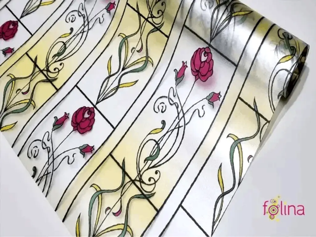 Folie sablare geam, vitraliu floral cu trandafiri, autoadezivă, 45 x 250 cm