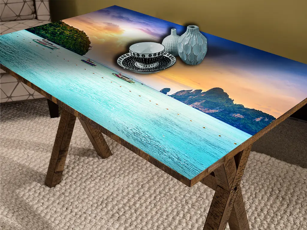 Autocolant blat masă, model mare și bărci, 100 x 200 cm, racletă inclusă