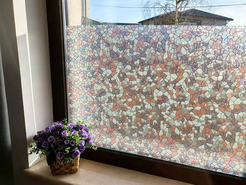 Folie geam autoadezivă Florida, Folina, sablare cu model mozaic mov, rola de 90x250 cm 