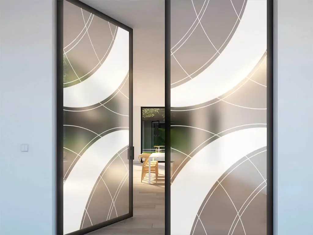 Folie sablare uşă din sticlă, Folina, imprimeu geometric alb, rolă de 100x210 cm