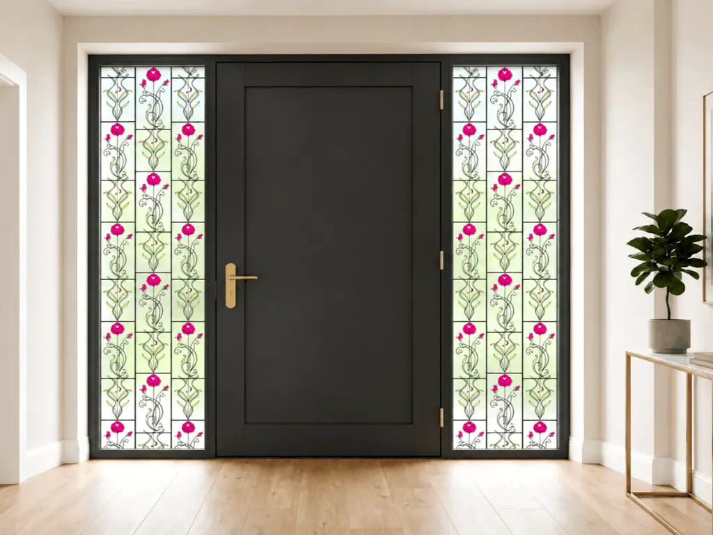 Folie sablare geam, vitraliu floral cu trandafiri, autoadezivă, 45 x 250 cm