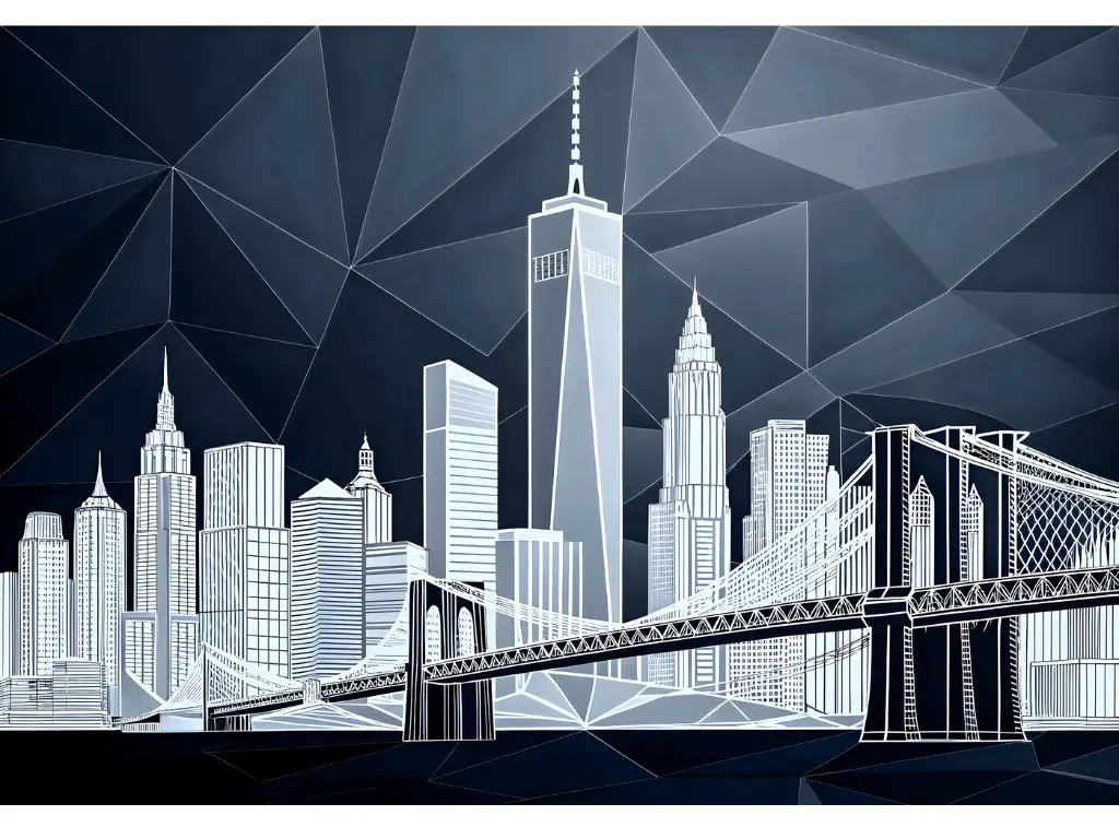 Fototapet peisaj urban, Manhattan Facets, design grafic în nuanțe de gri, vlies, 400x260 cm