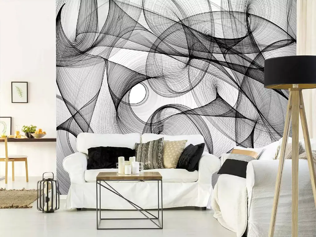Fototapet autoadeziv, Dimex Pattern Background, alb cu model abstract negru, 375x250 cm