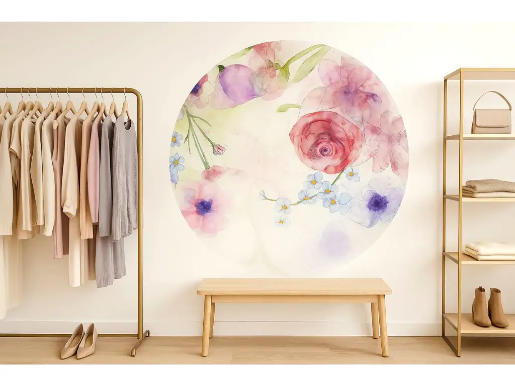 Fototapet floral autoadeziv, Komar Floret, în nuanţe pastel, rotund, 125 cm diametru