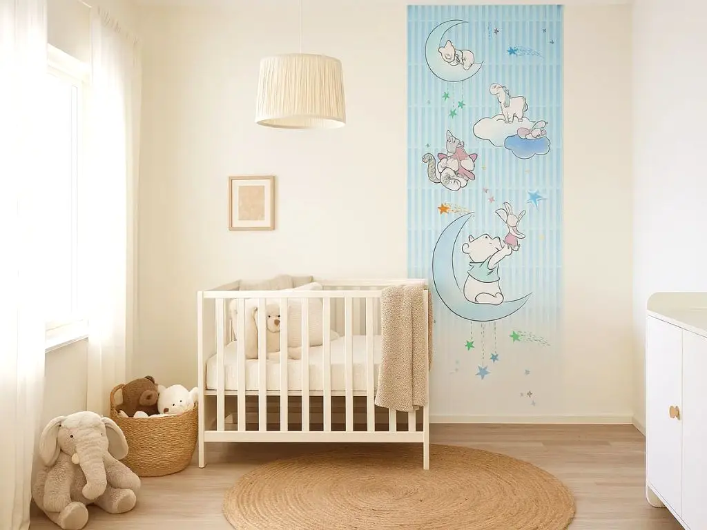 Fototapet cameră copii cu Winnie the Pooh, Komar, Piglet and Stars, albastru, 100x280 cm