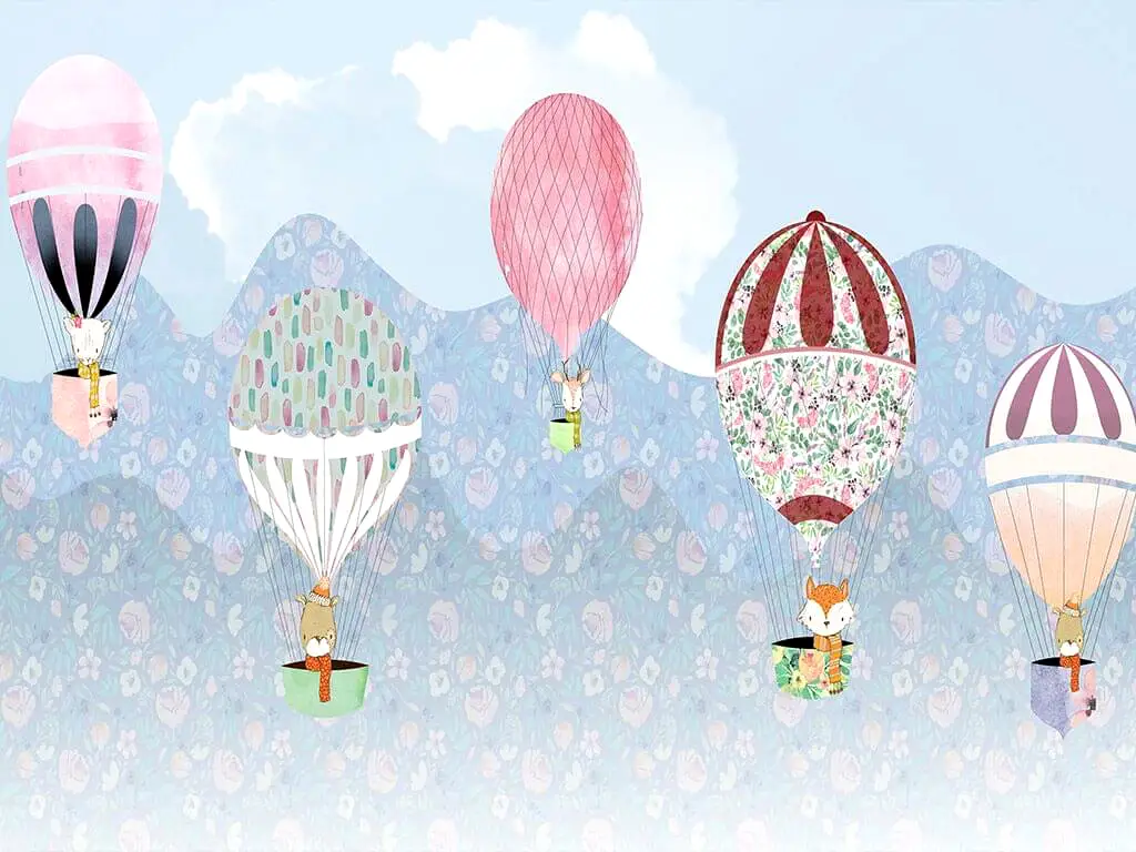 Fototapet cameră copii Happy Balloon, Komar, model cu baloane în zbor, multicolor, 500x250 cm