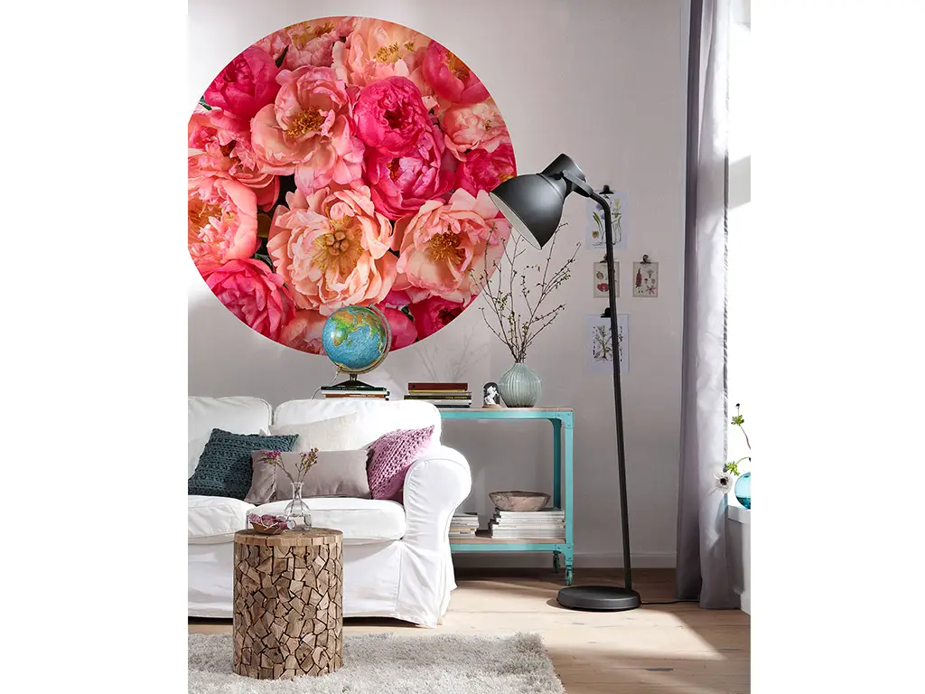 Fototapet rotund Roseraie, Komar, model floral roz, autoadeziv, 125 cm diametru