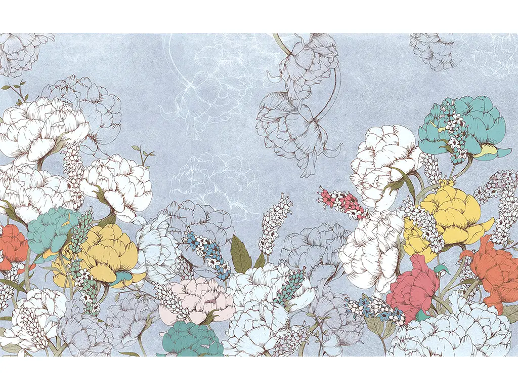 Fototapet floral Planting Peonies, Komar, pe suport vlies, 400x250 cm