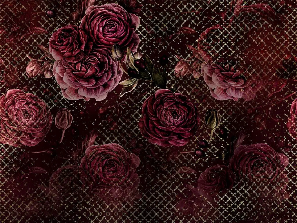 Fototapet floral Rouge Intense, Komar, imprimeu vişiniu, 350x280 cm