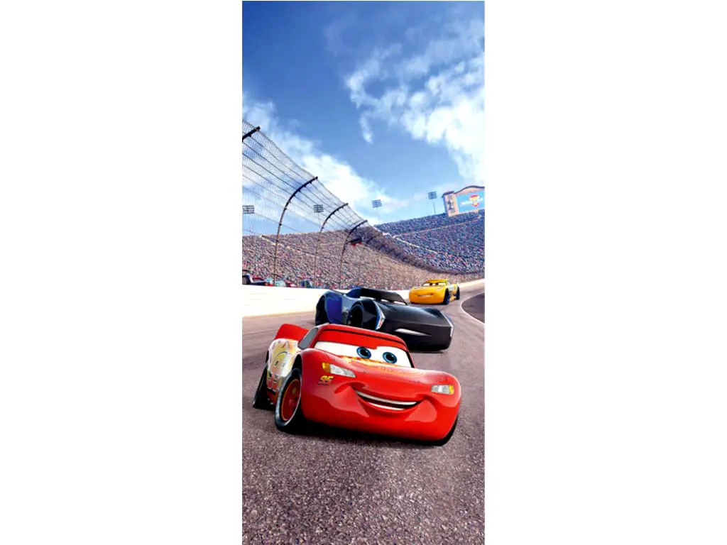 Fototapet maşini Cars Race, AGDesign, decorațiune Disney multicoloră, 90x202 cm