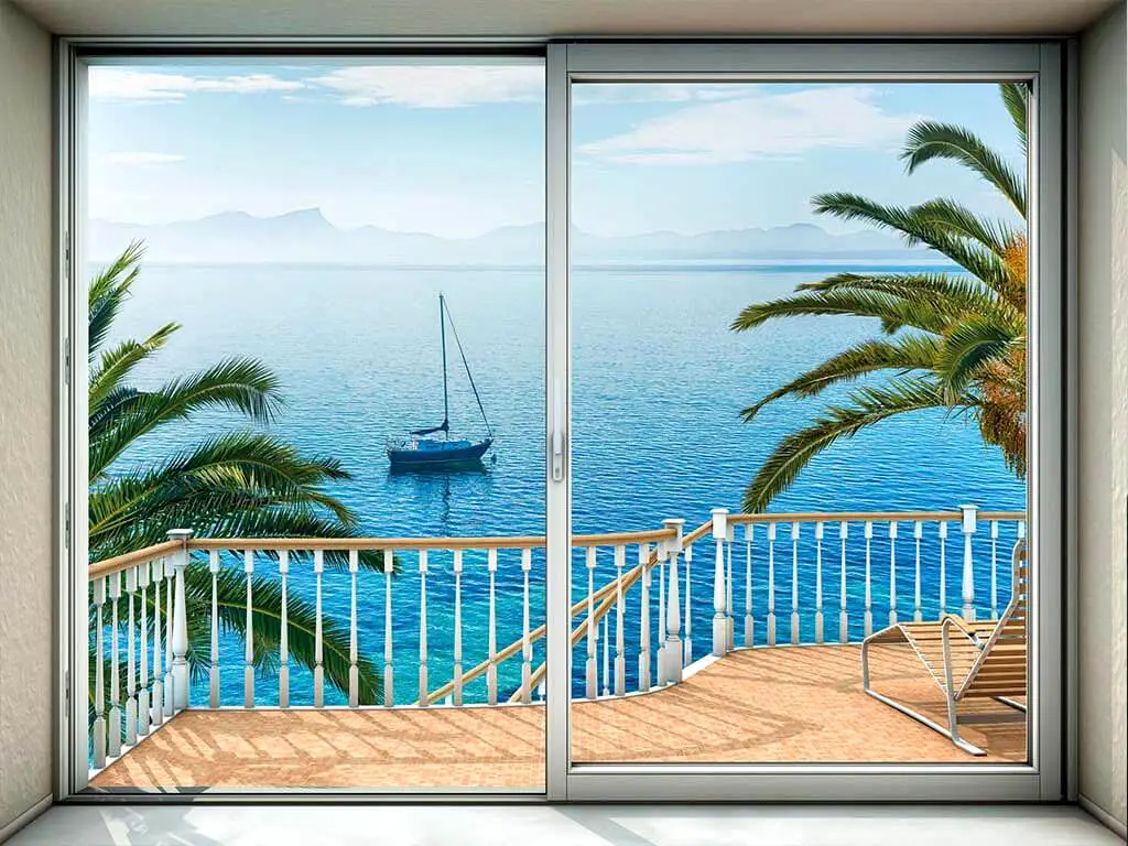 Fototapet 3D Tranquillo, Komar, fereastră către mare, 400x260 cm