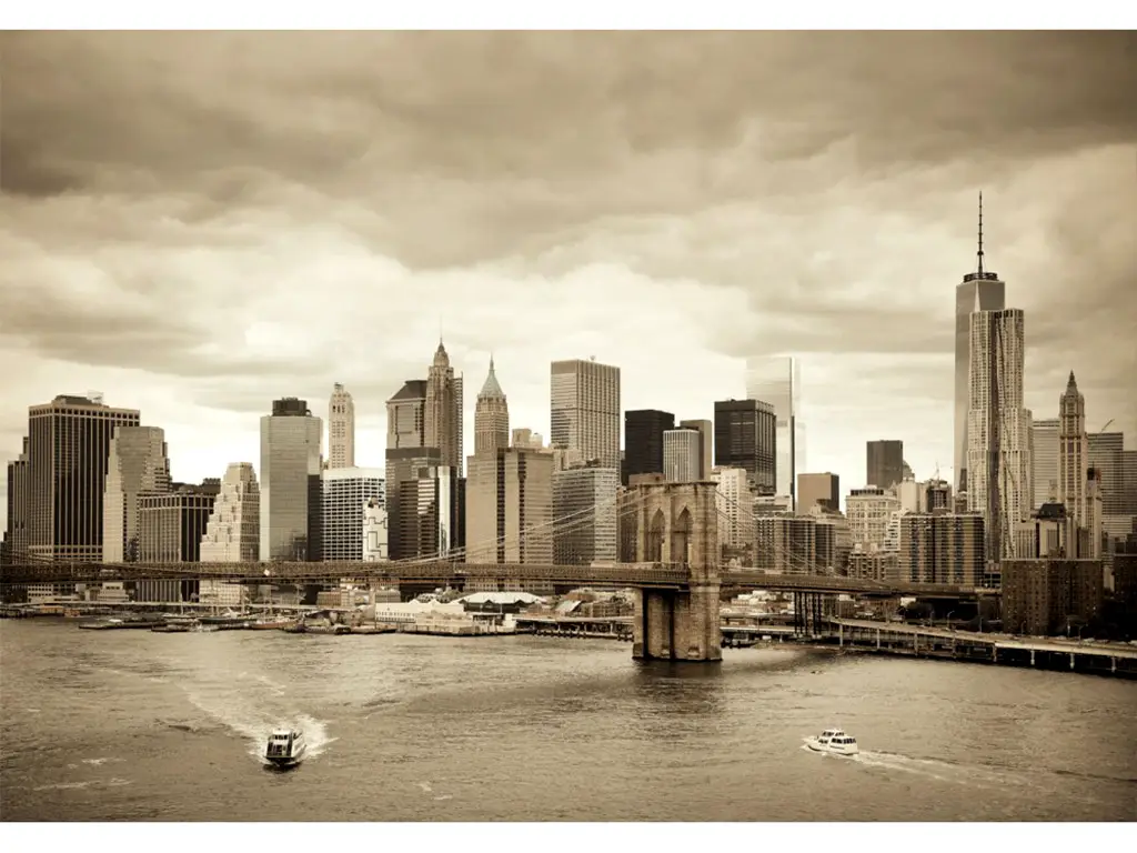 Fototapet peisaj urban, Manhattan and Brooklyn Bridge, 400x260 cm
