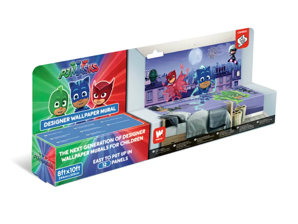 Fototapet copii Eroi în pijama PJ Masks, Walltastic, decorațiune multicoloră, dimensiune fototapet 304x244 cm