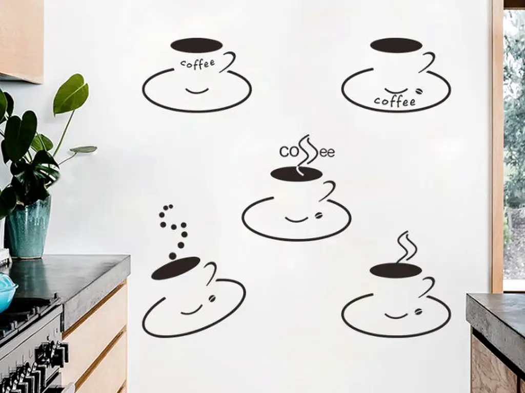 Set 5 stickere decorative Ceşti cafea, maro