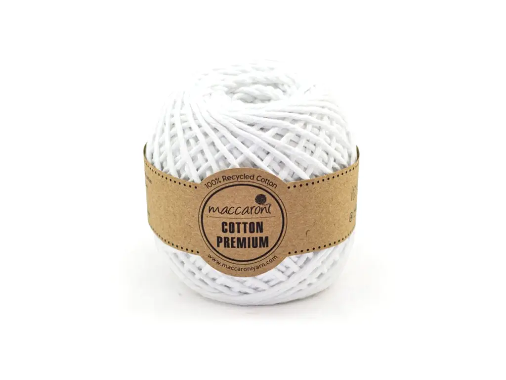 Sfoară bumbac albă, Maccaroni Cotton Premium, fir de 2mm grosime, 100gr