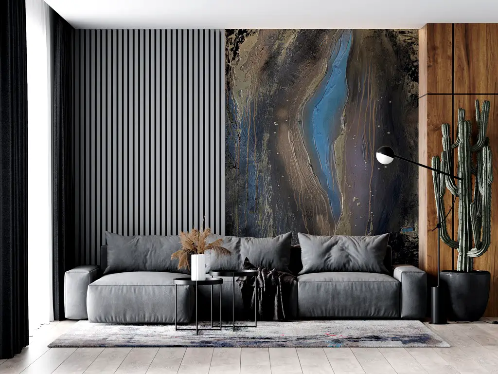 Fototapet imitaţie decorativă albastră Greg, decor perete living, dormitor, 184x254 cm