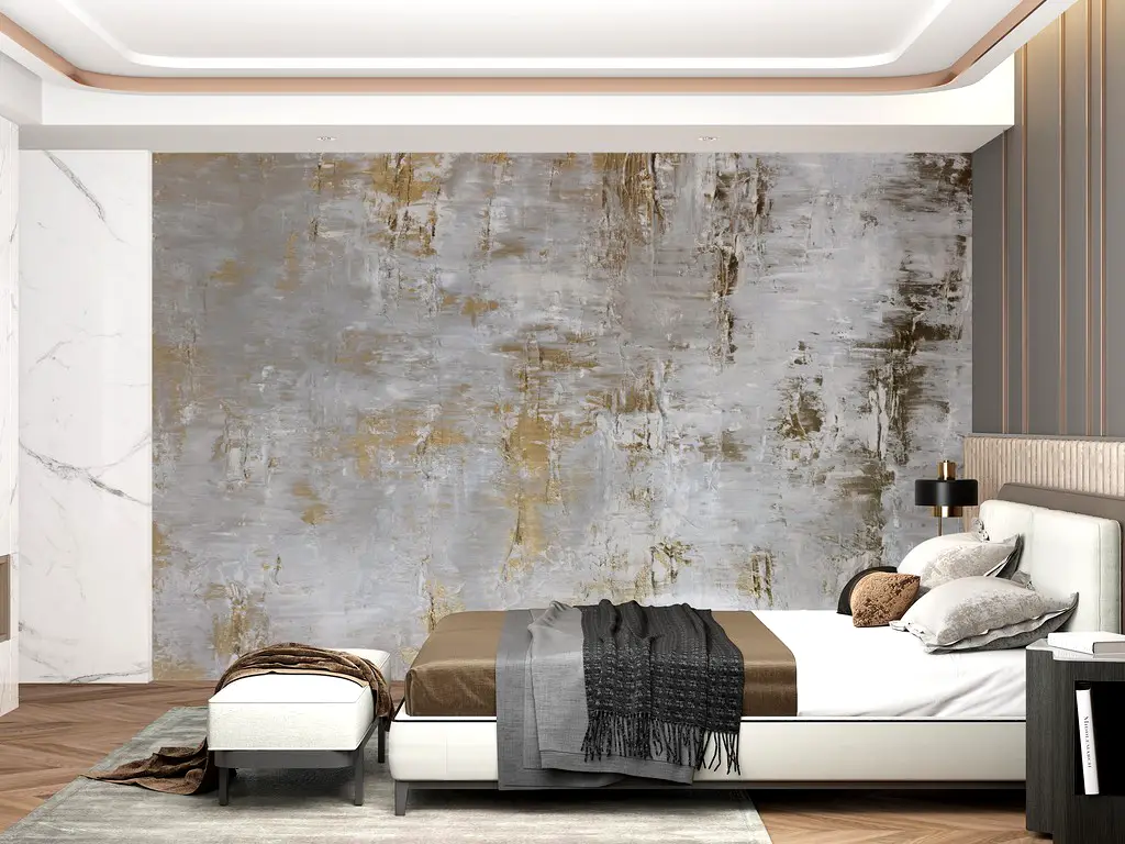 Fototapet abstract imitaţie decorativă gri, Gilded Harmony, decor perete living şi dormitor, 368x254 cm