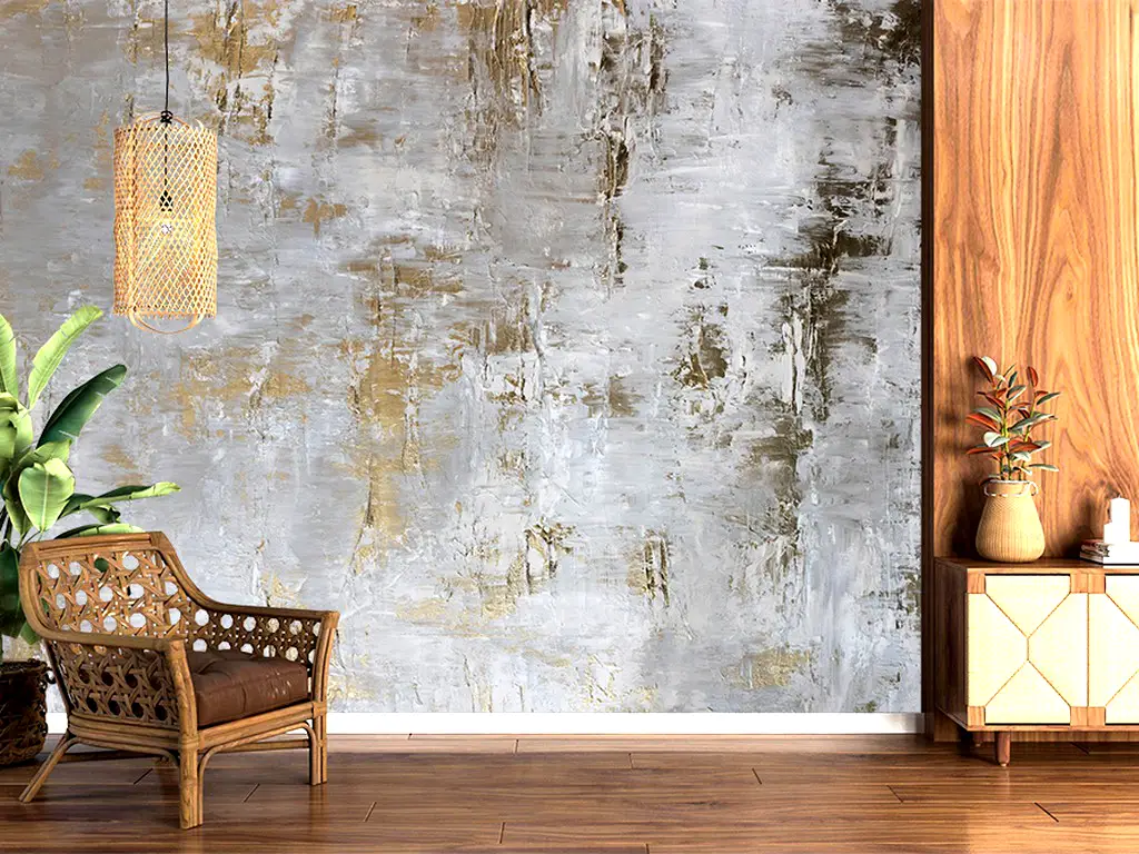 Fototapet abstract imitaţie decorativă gri, Gilded Harmony, decor perete living şi dormitor, 368x254 cm
