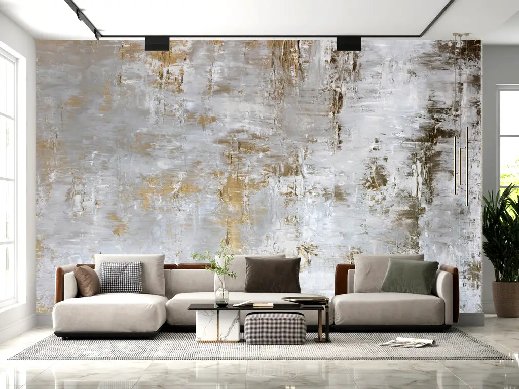Fototapet abstract imitaţie decorativă gri, Gilded Harmony, decor perete living şi dormitor, 368x254 cm