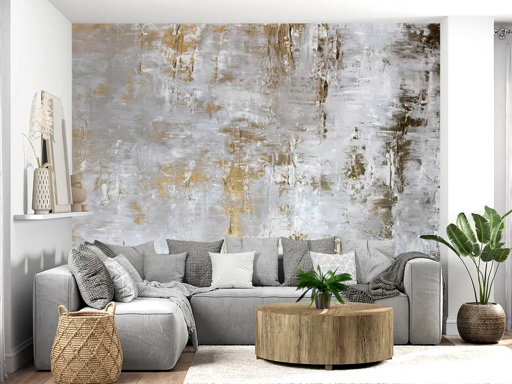 Fototapet abstract imitaţie decorativă gri, Gilded Harmony, decor perete living şi dormitor, 368x254 cm