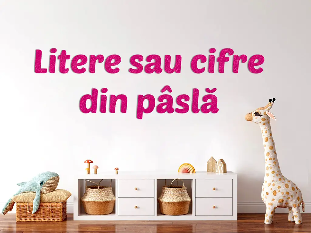 Litere sau cifre personalizate din fetru (până la 4 litere/cifre), pâslă colorată, 13 culori disponibile, grosime de 3 mm
