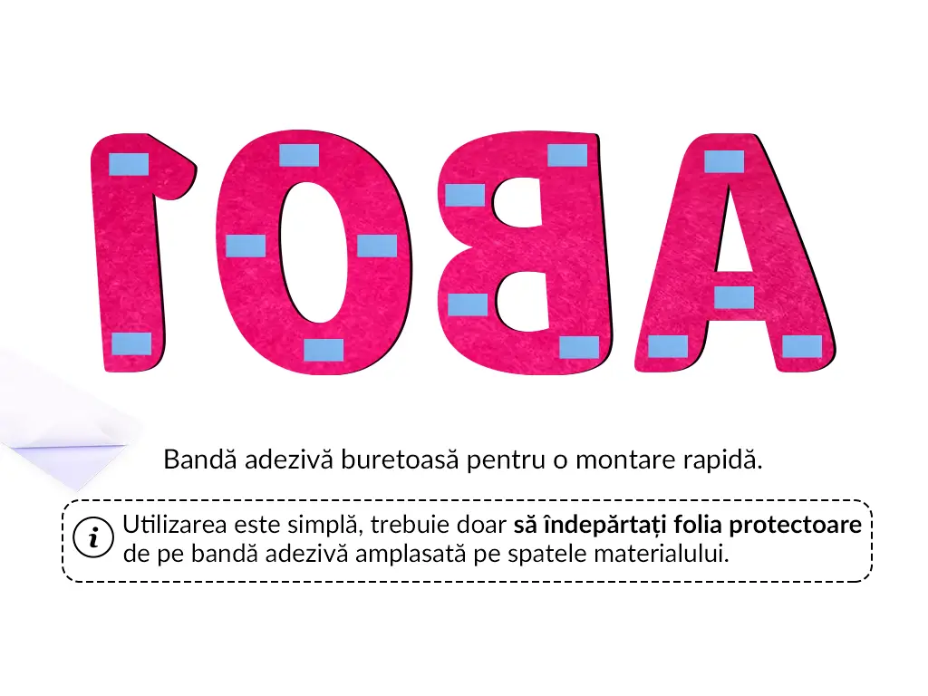 Litere sau cifre personalizate din fetru (până la 4 litere/cifre), pâslă colorată, 13 culori disponibile, grosime de 3 mm