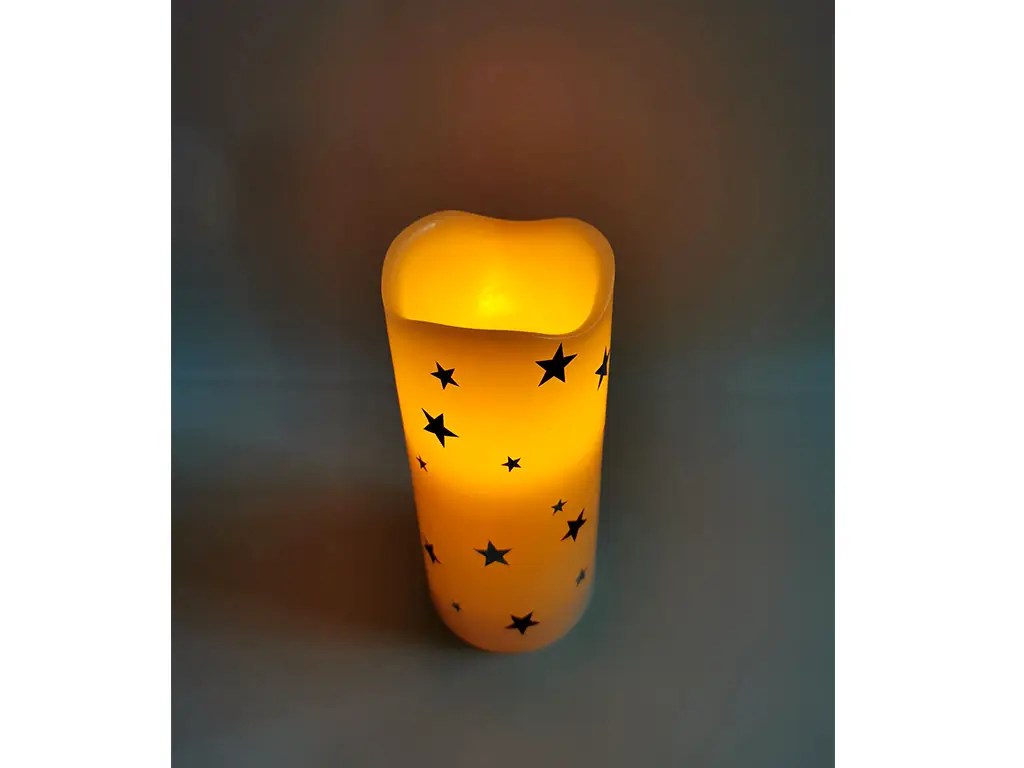 Lumânare LED cu steluţe roşii, decor Crăciun, 15 cm înălţime