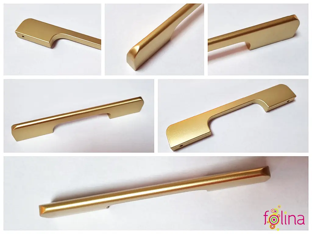Mâner mobilă metalic auriu mat, Folina 01, 128 mm distanţa dintre punctele de prindere