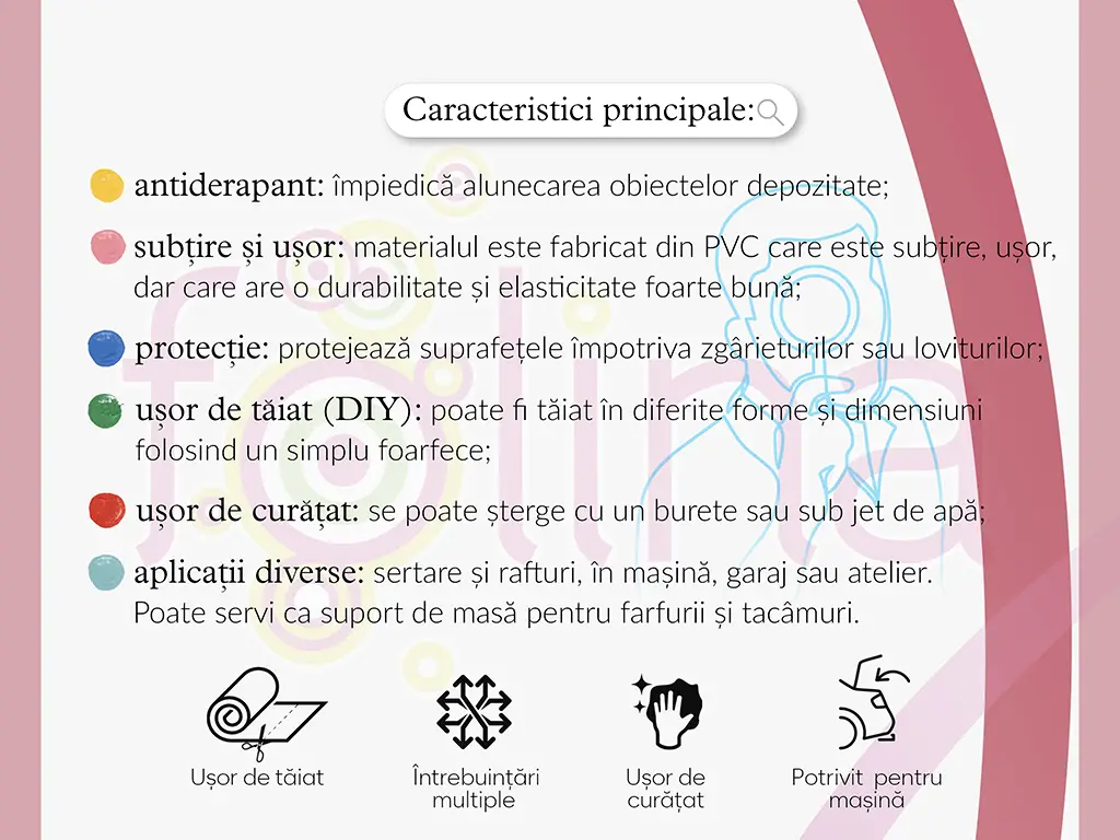 Material antiderapant crem, Folina 8600, pentru sertare si rafturi, rolă de 60 cm x 5 metri