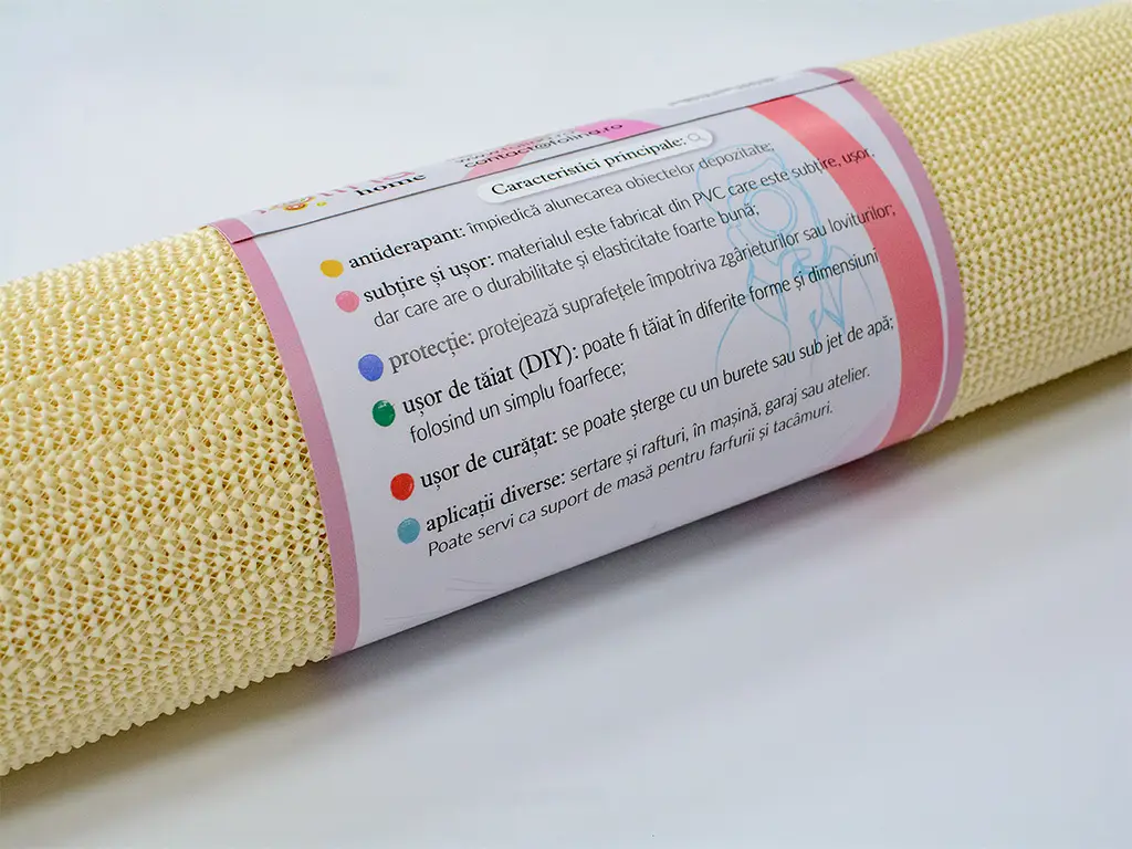 Material antiderapant crem, Folina 8600, pentru sertare si rafturi, rolă de 60 cm x 5 metri