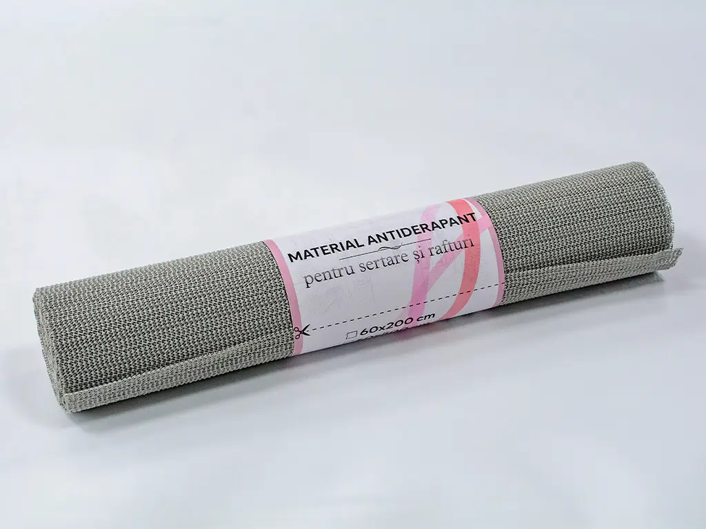 Material antiderapant gri, Folina 8600, pentru sertare si rafturi, rolă de 60 cm x 5 metri