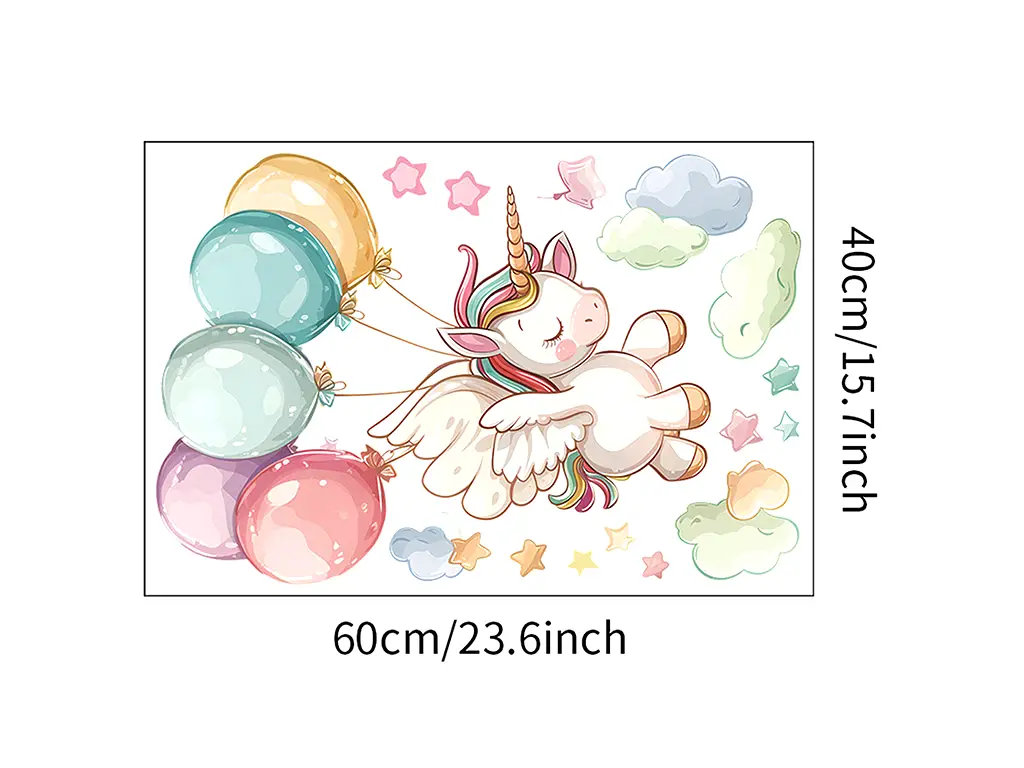 Sticker cameră bebe, Micul unicorn, decor perete şi mobilă, 60x40cm